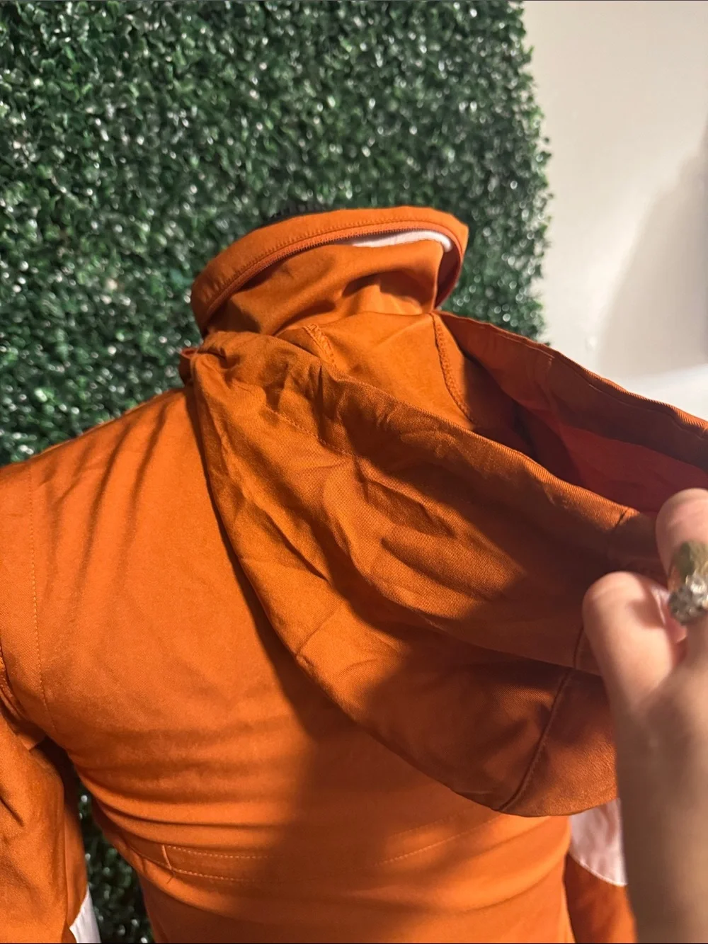 Nike Orange Full-Zip Hooded Jacket with White Sleeve Bands